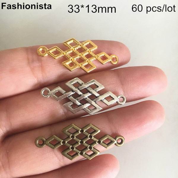 60 pcs Rhombus Connectors 33*13mm,Gold-color,Silver-color,Bronze,Chinese Knot Charm Connectors,DIY Jewelry & Crafts Supplies