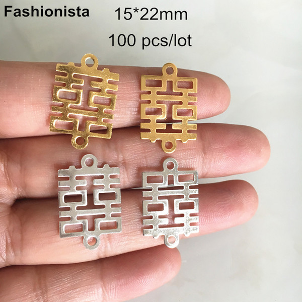 100 pcs Chinese Character Connector 15*22mm Metal Filigree Connector,DIY Jewelry Crafts Findings,Gold-color,Silver-color,Jewelry Link