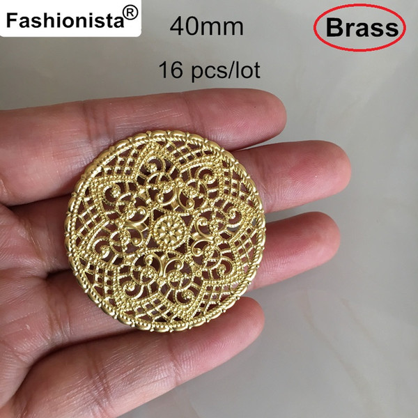 Fashionista NEW - 16 pcs Raw Brass Round Filigree Charms For Jewelry & Crafts Making,40mm Round Charms For Scrapbook Decoration