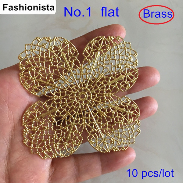 10 pcs Large Filigree Brass Flower 85*69mm Raw Brass Stamping Flower Crafts,4 Petal Flower,DIY Jewelry Supplies