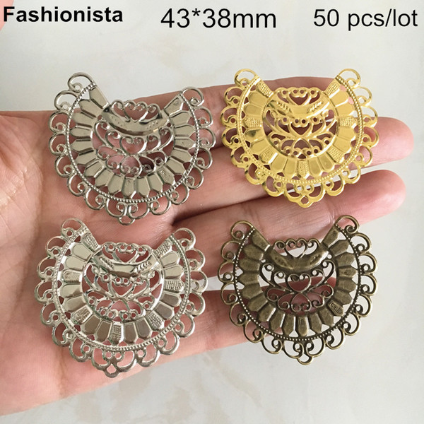 50 pcs Metal Stamping Crafted Fan Shape Jewelry Connectors 43*38mm Gold-color,Silver-color,Steel,Bronze Color,Jewel Findings