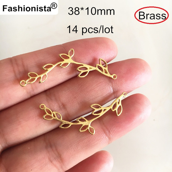 Fashionista NEW - 14 pcs Raw Brass Leaf Connectors 38*10mm Branch Connectors,Brass Jewelry Link,Brass Casting Jewelry Connectors