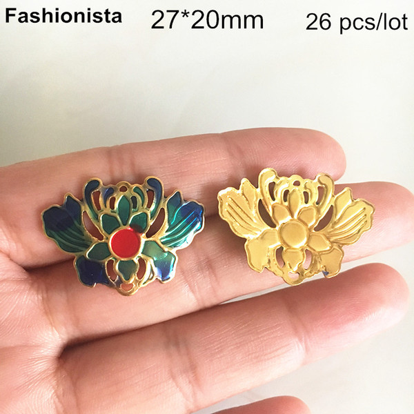 26pcs Colored Metal Flower Charm Connectors For Jewelry Making 27*20mm,Zinc Alloy Lotus Charms,DIY Crafts Supplies