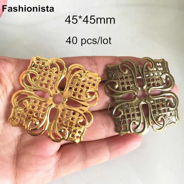 40 pcs Big Metal Stamping Crafted Square Connectors For DIY,45*45mm,Gold-color,Silver-color,Steel,Bronze,DIY Supplies