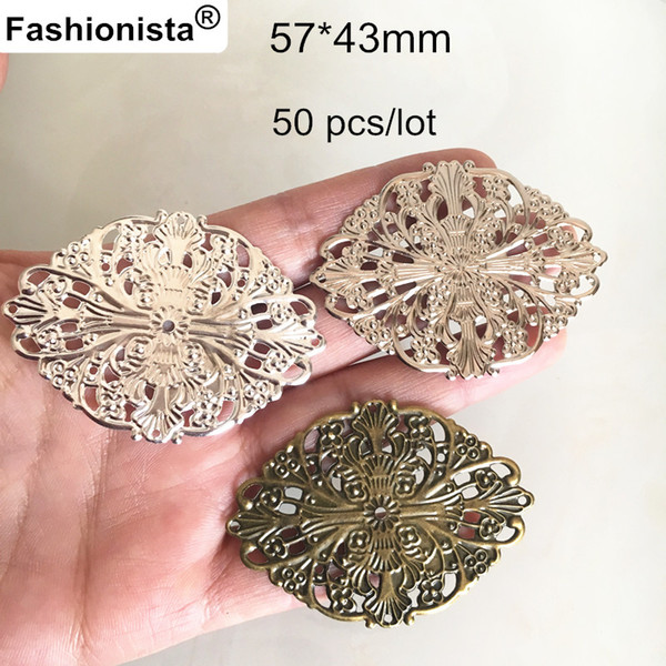 50 pcs Big Oval Metal Filigree Connectors For Jewel Making,43*57mm Metal Stamping Jewel Connectors,3 Colors