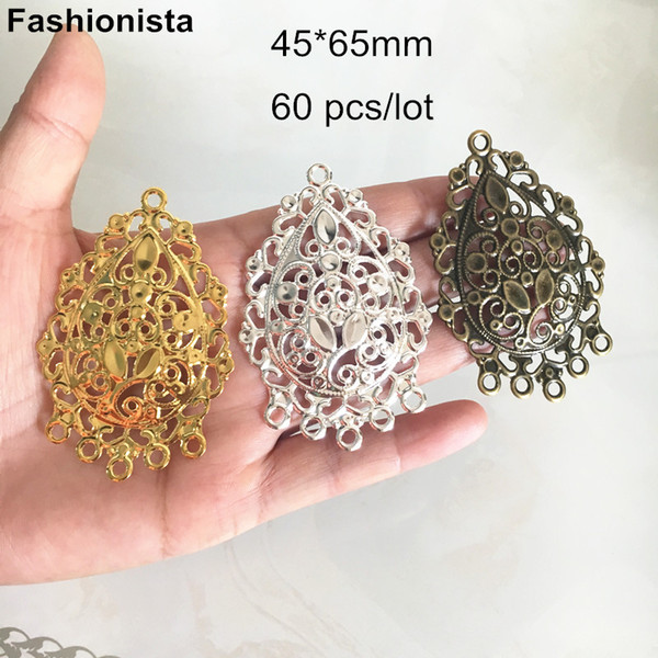 60 pcs Large Chandelier Jewelry Connectors 45*65mm Gold-color,Silver-color,Bronze,1 to 5 Multi-loop Link For Earrings DIY