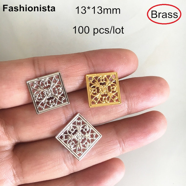 100 pcs Brass Filigree Connectors 13*13mm Square Brass Charms,Rhombus Brass Connectors For Jewelry Making,DIY Crafts Supplies