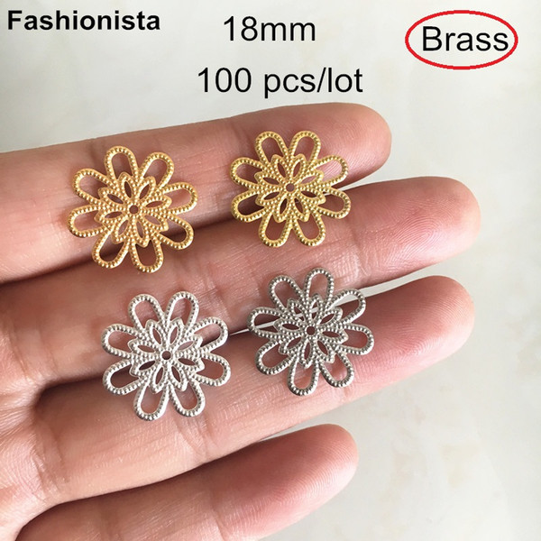 100 pcs Brass Flower Connectors 18mm,Gold-color,Silver-color,Steel color,Raw Brass,8 Petal Brass Filigree Flowers,DIY Supplies