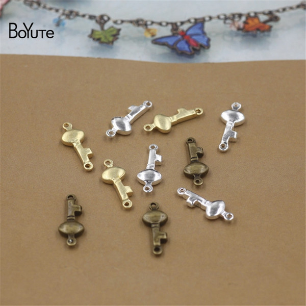 BoYuTe 100Pcs 16*6MM HOT Sale Metal Brass Key shape Bracelet Connector Charms DIY Jewelry Findings Components