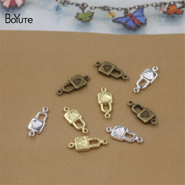 BoYuTe 100Pcs 16*7MM HOT Sale Metal Brass Heart Lock Jewelry Connector Charms DIY Jewelry Findings Components