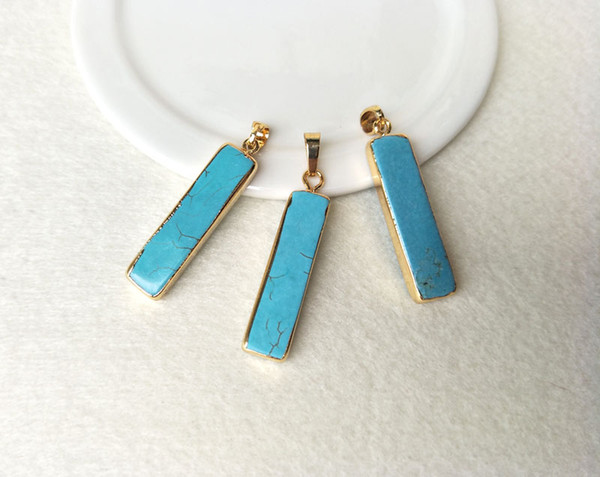 10pcs Natural Druzy Howlite Blue stone Rectangle Bar Pendants Gold Charms,DIY Making necklace Jewelry PD543