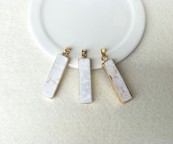 10pcs Natural Druzy Howlite white stone Rectangle Bar Pendants Gold Charms,DIY Making necklace Jewelry PD542