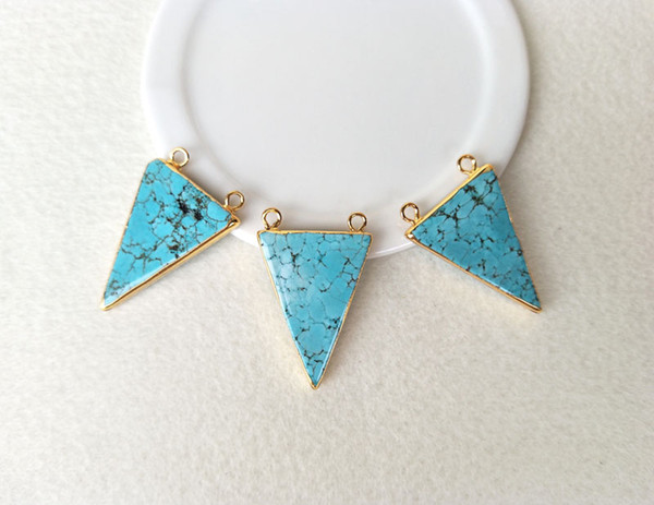 10pcs Natural Druzy Howlite Blue turquoise stone triangle Pendant Gold color Charms,Double Bails Connector DIY Making necklace Jewelry PD540