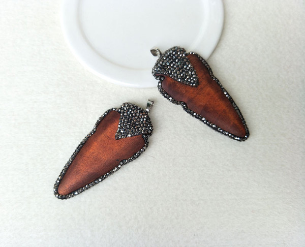 5pcs crystal wood arrowhead Pendant charm,With Crystal rhinestone Zircon Paved Pendants ,For Jewelry necklace Making PD554