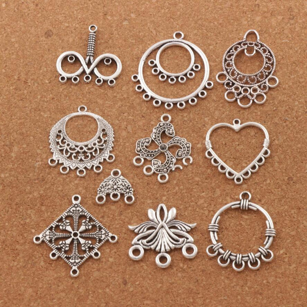 100pcs/lot Heart Teardrop Charm Beads Antique Silver Pendants Earrings Connectors For Jewelry Craft DIY LM9