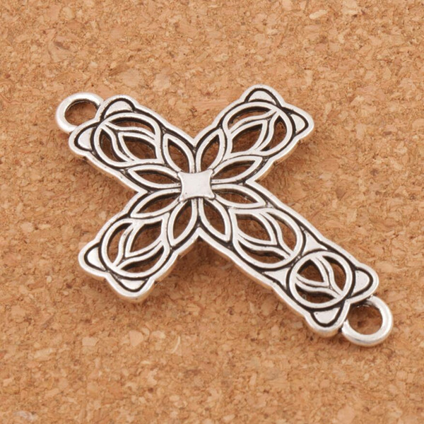 Open Flower Cross 2-Hole Connector 80pcs/lot Tibetan Silver Fit Infinity Leather Bracelets Jewelry DIY L1209 27.5x42mm