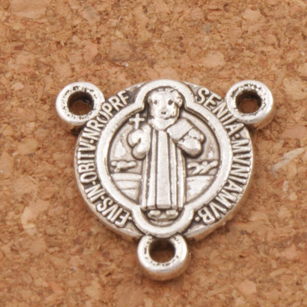 180pcs/lot St Connectors Saint Benedict Medal Cross Triangular 3-Strand Charm Spacer End Connector 15.9x15.9mm Antique Silver L1711