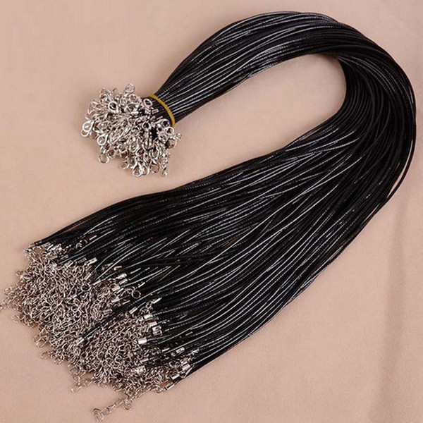 Wholesale Black Wax Leather Snake Necklace Cord 45cm String Rope Wire Extender Chain with Lobster Clasp DIY Jewelry Findings & Components