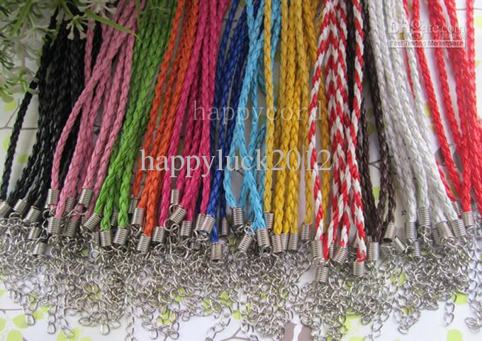 Wholesale3mm 17-19inch Adjustable assorted Color Faux Braided leather necklace cord 100pieces/lot