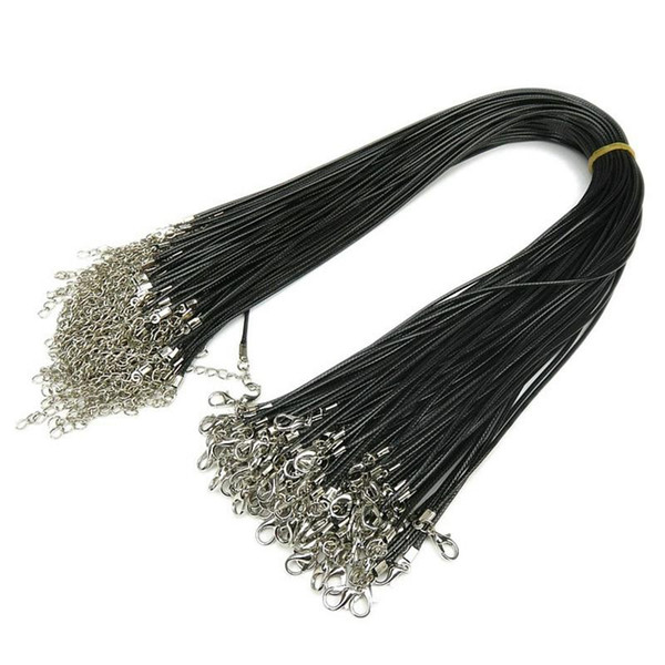 Black Leather Cord Rope 1.5mm Wire for DIY Pendant Necklace Gift With Lobster Clasp Link Chain Charms Jewelry 100pcs/lot Wholesale