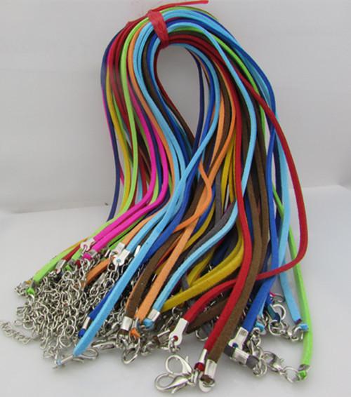 50pcs/lot Adjustable Assorted Color Suede Leather Necklace Cord With Lobster Clasp 3mm 18-20inch