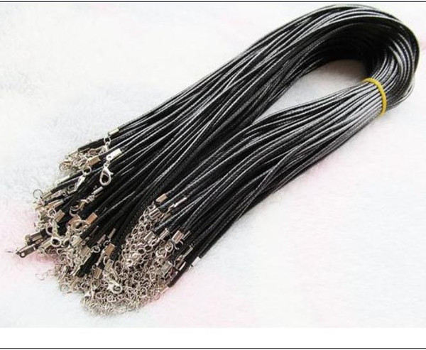 craft wire Black Wax Beading leather necklace cord String Rope Wire with Lobster Clasp DIY jewelry component 45cm diameter 1.5/2.0mm