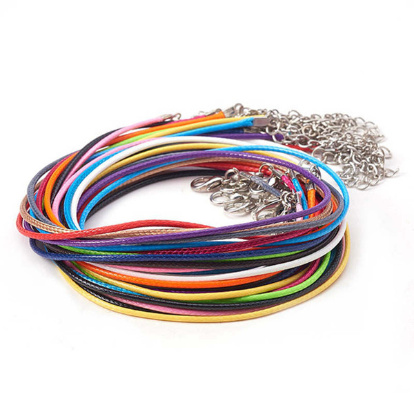 Leather Cord Wax Rope 1.5mm Wire for DIY Pendant Necklace With Lobster Clasp Link Chain Mix Color Charms Jewelry 100pcs/lot Wholesale