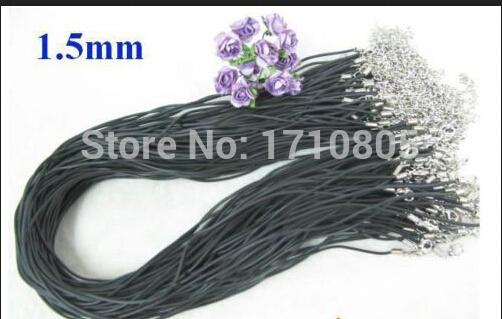 Hot 100pcs 1.5mm 45cm 18'' Black Rubber Pendant Necklace Cord String Strap Accessories Fashion Women Jewelry Holiday Gifts D122