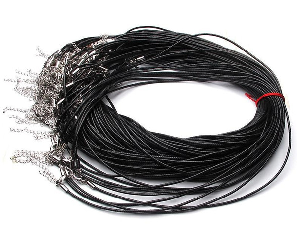 High quality cheap Black Wax Leather Snake Necklace Beading Cord String Rope Wire Extender Chain with Lobster Clasp DIY jewelry Components