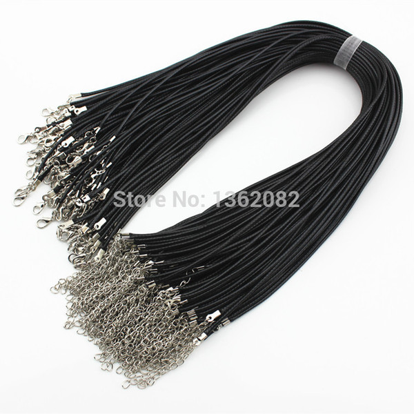 Wholesale 100pcs/LOT 2mm Men Women's Black Leather Cord Clasps Chains Necklace 19.7