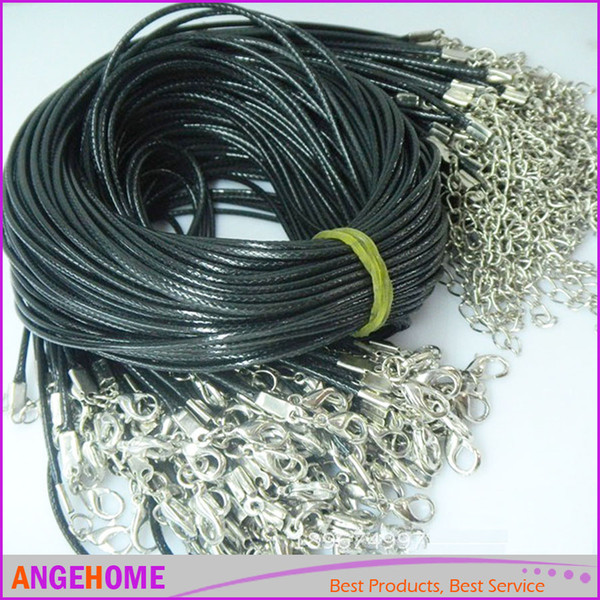 45cm Black Wax Leather Snake Necklace Beading Cord String Rope Wire Extender Chain DIY jewelry components with Lobster Clasp