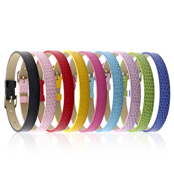 8MM PU Leather Metal Wristband watch band snake Grain Bracelets DIY Accessory Fit Slide Letter & noosa snap button bracelet