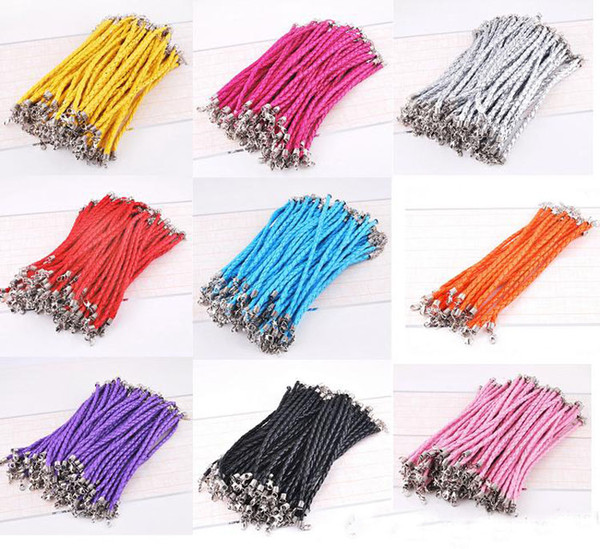 100Pcs/lot 20+5cm PU Leather Braided Charm Chain Bracelets Love For DIY Jewelry Bead lobster Clasp Link Chains