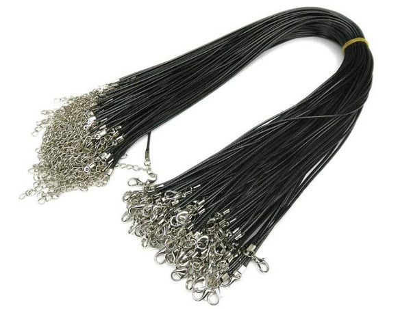 200pcs/lot hot sale Black Wax rope necklace lanyard Men's Lady Pendant Rope 2mm metal necklace rope accessories With lobster extension line