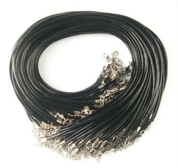 Hot Cheap Black Wax Leather Snake Necklace Beading Cord String Rope Wire 45cm Extender Chain with Lobster Clasp DIY jewelry component