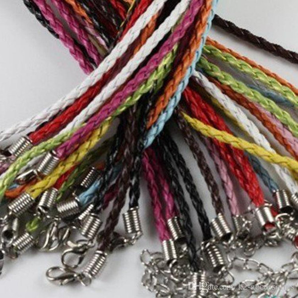 100pcs/lot MIX PU Leather Braided Charm Chains BIG HOLE Bracelets MAKING For Bead Lobster Clasp