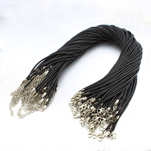 Wholesale 1.5 MM/2.0MM black leather Cord Wax Rope Chain Necklace 45 CM-50CM Lobster Clasp DIY Jewelry Accessories 100pcs PL-001