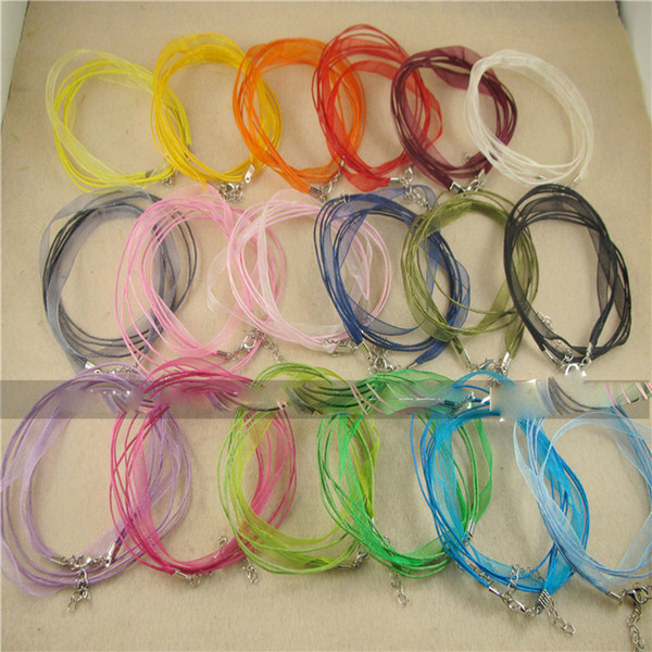 200pcs Hot sale Cord chains Cute mix Colors Organza Voile Ribbon Necklaces Pendants Chains 3+1 18