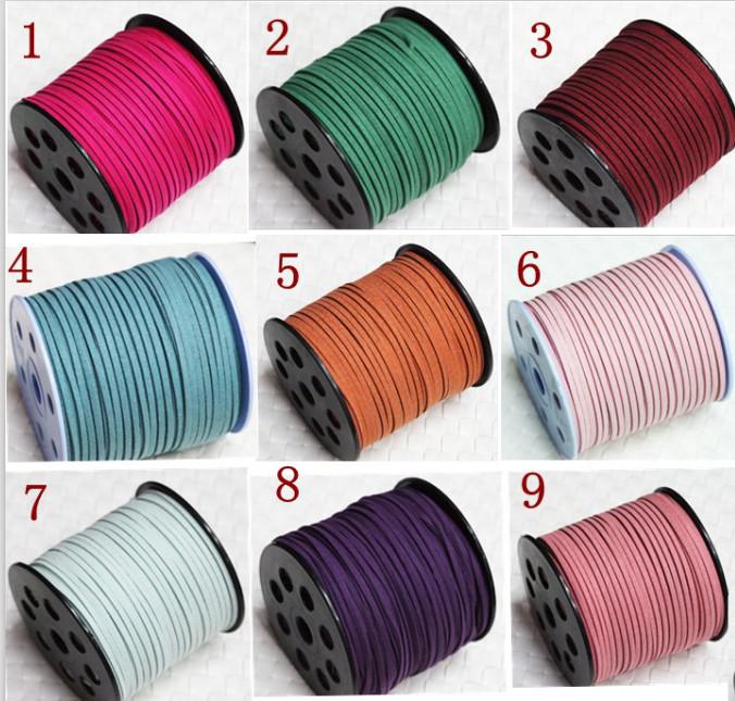 Wholesale 90Yards/roll Flat Korean Velvet Leather Cords Imitation Suede Braided leather Cord DIY Leather Jewelry Cord Free Shipping