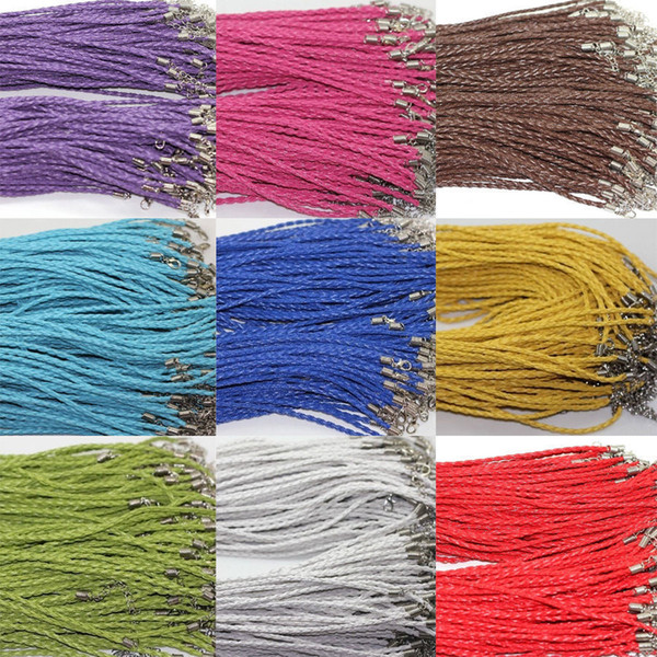 100pcs/lot Lobster Clasps Leather Rope Necklace Dia 3.0mm Braid Rope Hemp Cord Thread Necklaces Fashion DIY Jewelry Wholesale