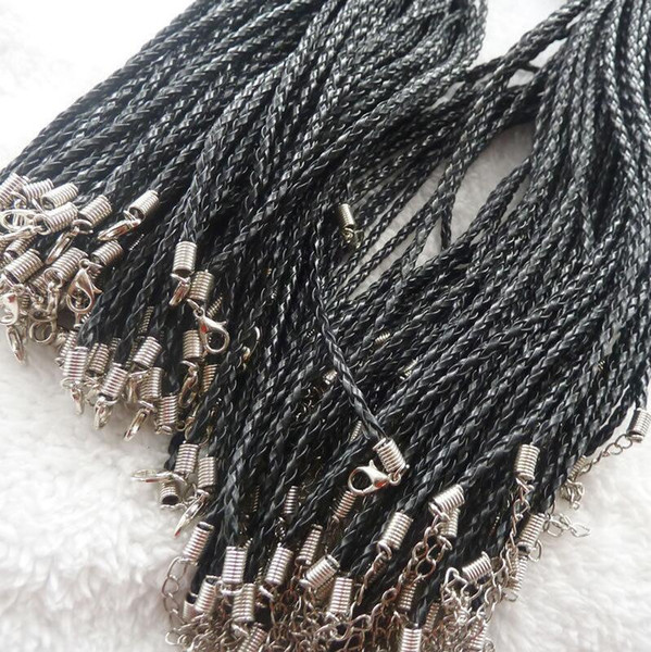 Cheap Black Complect Leather Twist Cord Necklace Braid Cords 3MM X 45CM