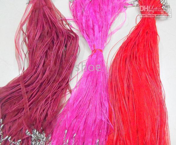 300pcs ribbon necklace cord stringswith lobster clasp 18KG plated 42cm mix colors