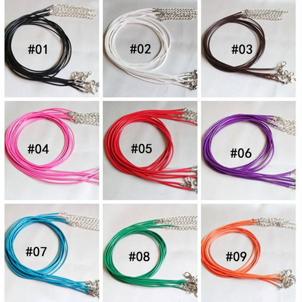 10 color Wax Leather Beading Necklace Cord String Snake Rope Wire Extender Chain Lobster Clasp Fashion DIY jewelry Findings in Bulk 45cm+5cm