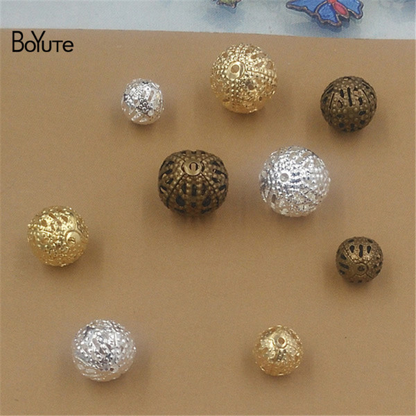 BoYuTe Beads Wholesale 100Pcs 3 Colors 10MM 12MM Hot sale Metal Brass Filigree Diy Beads for Jewelry Making