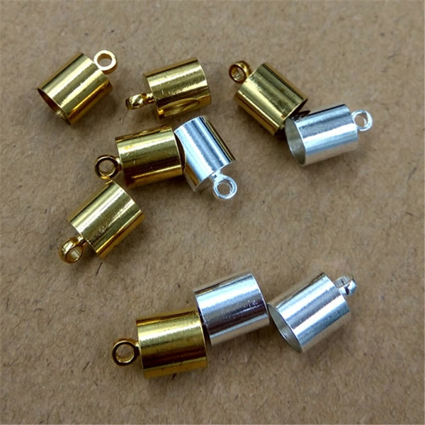 100pcs/lot Size 6mm Hole Original Brass/Bronze/Silver Plated Rope End Caps Vintage Crimp Beads Covers leather Clasps