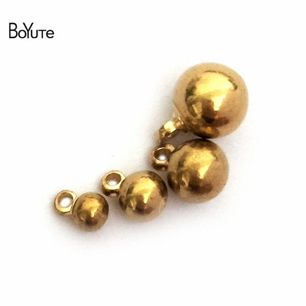 BoYuTe 100Pcs 3MM 4MM 5MM 6MM Solid Brass Balls Pendant Bead with Loop Diy Metal Beads for Jewelry Making