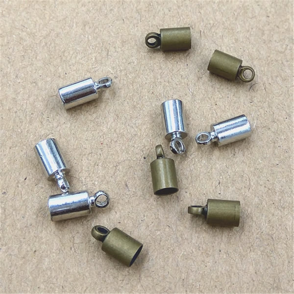 100pcs/lot Size 3.5mm Hole Original Bronze/Rhodium Plated Rope End Caps Vintage Crimp Beads Covers leather Clasps