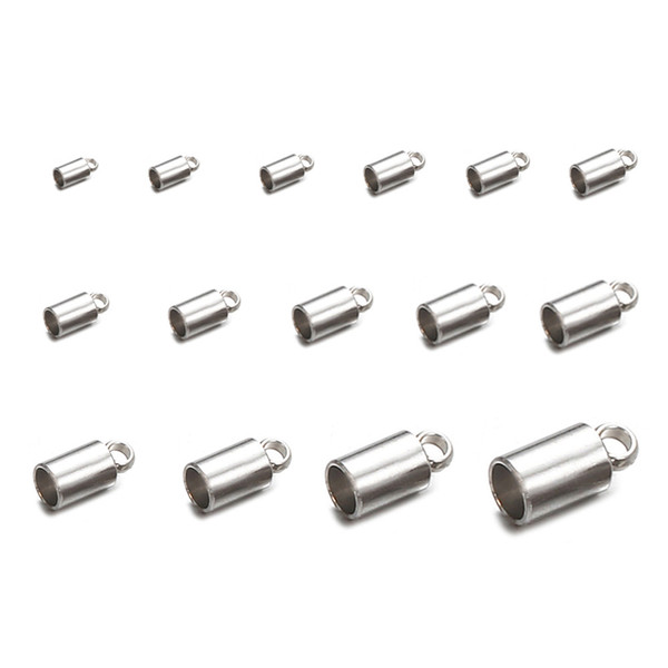 50PCS 15 Sizes Chain Cord Crimp end Beads Stainless Steel Bucket Cord Crimp End Caps Fasteners for Jewelry DIY Making Accessories Findings