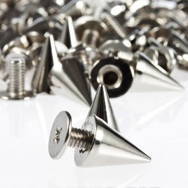 10MM Silver Color Bullet Cone Spike and Stud Metal Screw Back for Punk DIY Bracelet Leather-craft Tool