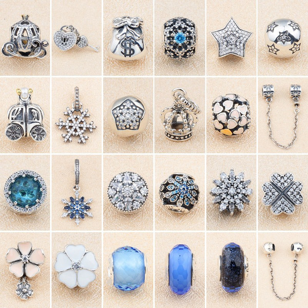 The new 925 sterling silver DIY beaded diamond snowflake beads accessories fashion personality hundred with glass beads